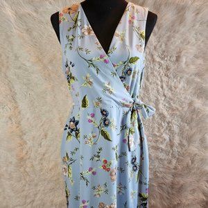 Ann Taylor Women's Blue Flora Sleeves Wrap Dress Size S